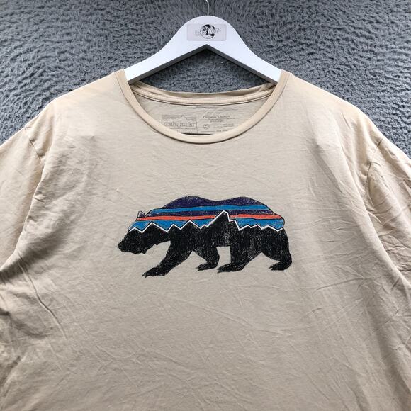 Patagonia Fitz Roy Bear Logo Organic Cotton Slim Fit T-Shirt Mens XL Tan - Picture 8 of 13